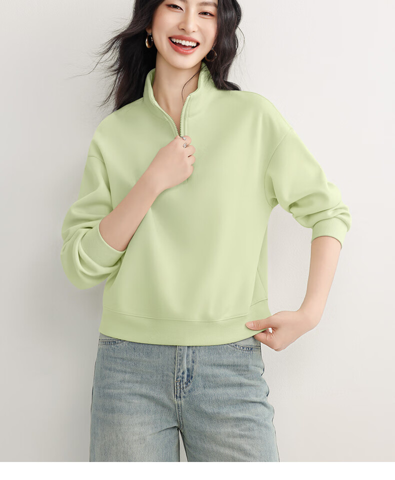 Urban Beauty Women's Short Hoodie 2026 New Spring Autumn Half-Zip Polo Collar Jacket for Petite Women 2
