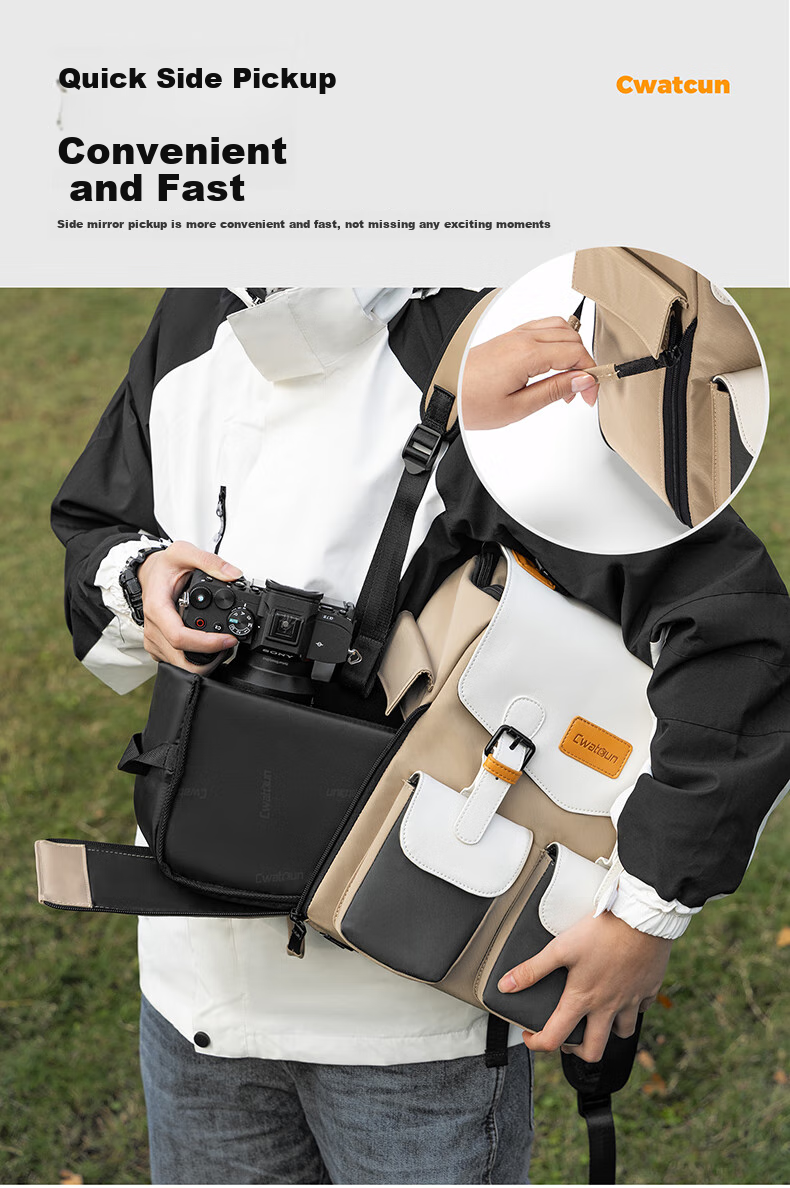 CWATCUN Camera Backpack with Waterproof Top And Bottom Compartments, Side Quick-Access Photography Bag Compatible with Fuji, Canon, Sony, Niko 3