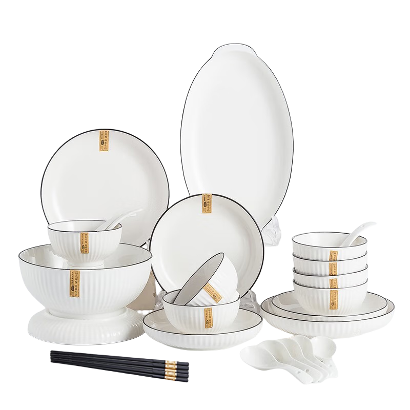 Haoya Underglaze Color Jingdezhen Ceramic Dinnerware Set 45-Piece Ceramic Bowls and Plates Moving House Gift Moya