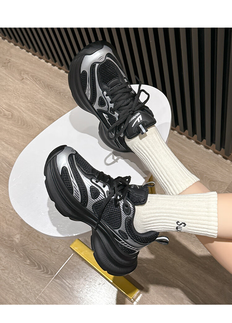 Warrior Women's Dad Sneakers 2026 Summer New Lightweight Thick-Soled Silver White Black Size 40 18