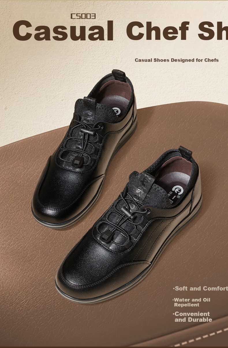 Chuwang Chef Shoes for Men, Non-Slip And Oil-Resistant Kitchen Work Shoes, Water-Repellent Casual Soft-Soled Leather Shoes with Laces C5003 Size 38 2