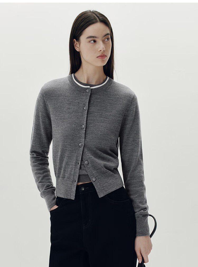 Semir Women's Short Colorblock Knit Cardigan Round Neck Wool Sweater 2025 Autumn 101525106006 8