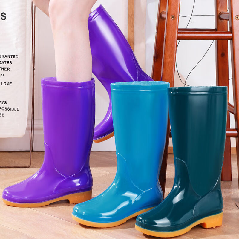 Minggu Women's Mid-Calf Rain Boots Blue Rubber Waterproof Slip-Resistant Acid-Base Resistant Farm Work Boots Size 37 4