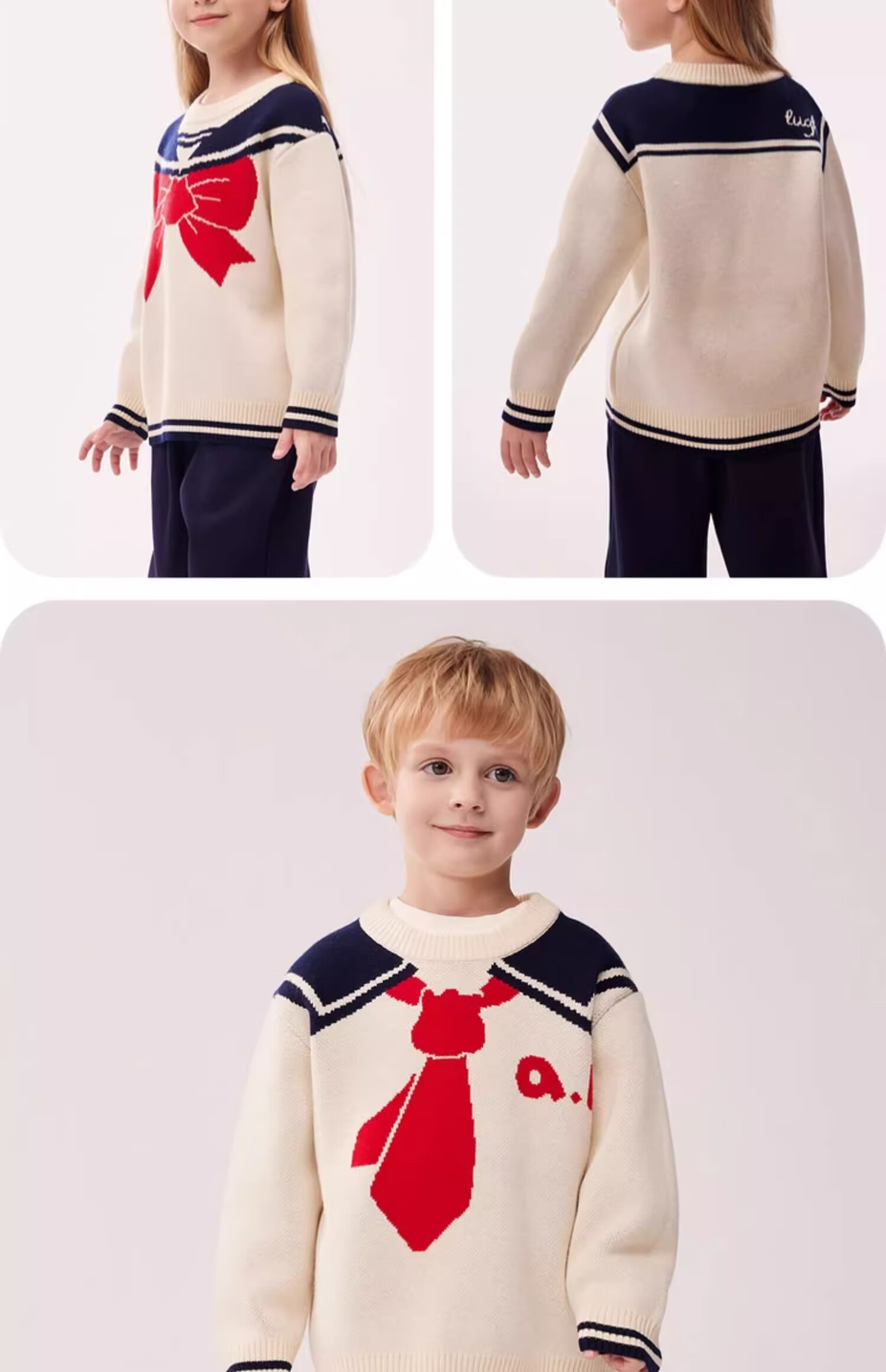 Allo&lugh Alu and Ru Unisex Kids Knit Pullover Sweater Set Knitwear College Style Navy Blue 140 7