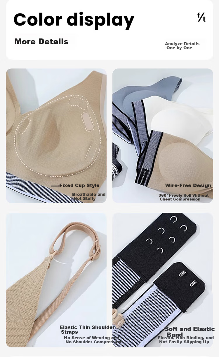 FitonTon Women's Push-Up Bra, Side Support, Anti-Sagging, Beautiful Back Design, Wireless Bra, Thin Style, Sexy Bra And Panty Set 8