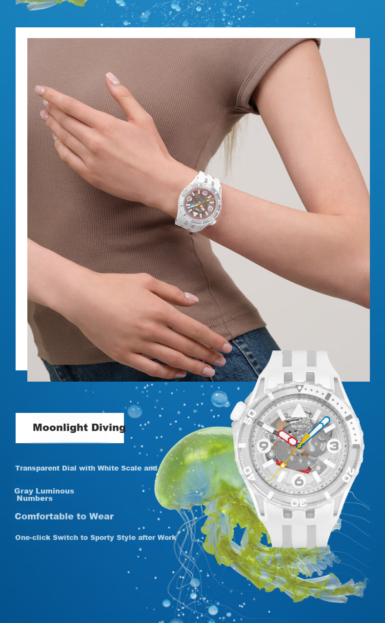 Swatch Swiss Watch, Diving Series, Trendy Luminous Quartz Wristwatch, Graduation Gift, Bright Moon Diver 7