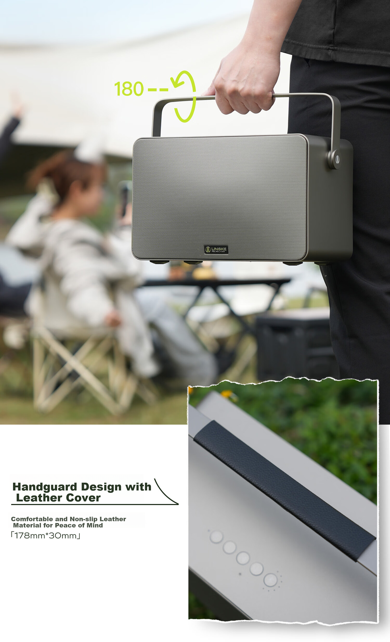 Lingke M5 Stereo Outdoor Speaker Portable Wireless Bluetooth Speaker with High And Low Volume, 50-Hour Ultra-Long Battery Life, Waterproof, Practical Birthday Gift, Army Gree 11