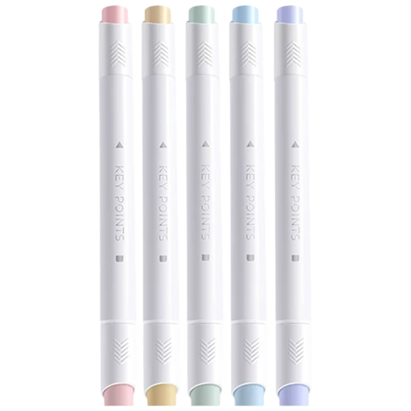 Jufu Macaron Round Barrel 5-Pack Fluorescent Double-Ended Colored Water-Based Markers Student Classroom Highlighting Pens Large Capacity Eye-Protective Journal Pens Colorful Line Markers Note-Taking P