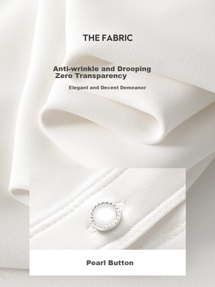 Bodexiaojie White Blouse for Women, Professional Commute Straight Shoulder Top, Petite Elegant Outfit, Formal Shirt 9
