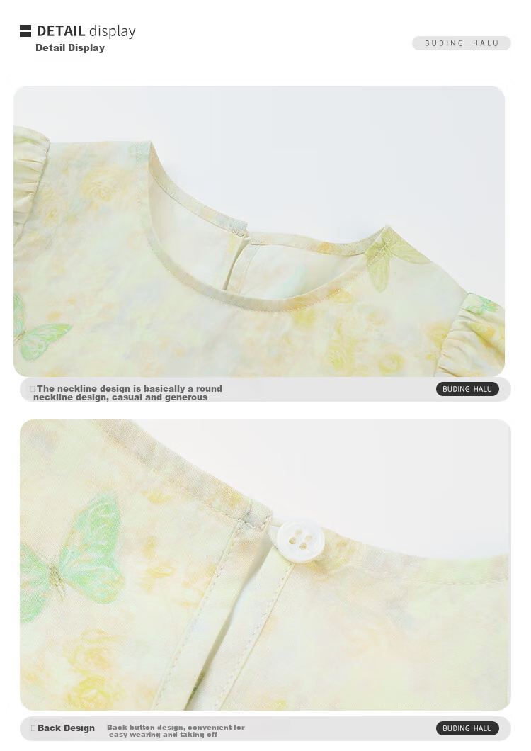Budinghalu Girls' Pure Cotton Cute Dress, Summer New Style for Older Children, Butterfly Floral Print Dress, Versatile Princess Dress for Kids 5