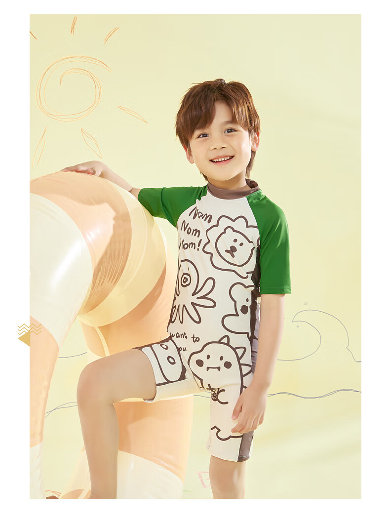 Adoreswim Boys' Swimwear, New Summer 2025 Style, One-Piece Long-Sleeve Sun Protection Swimsuit for Older Boys 6