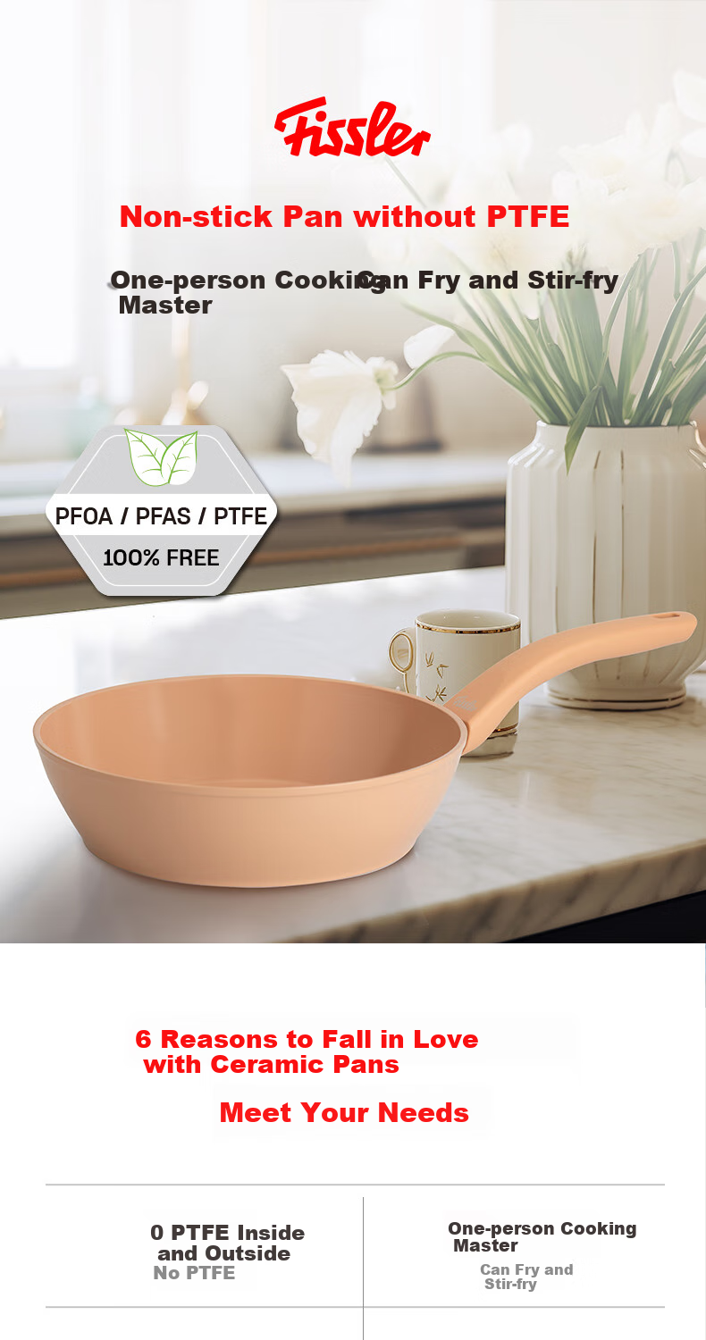 Feishile Ceramic Comfortable 24cm Non-Stick Pan, Frying Pan, Flat Bottom Pan, Stir-Fry Pan, Egg Frying Pan, Suitable for Gas Stove And Induction Cooker 1