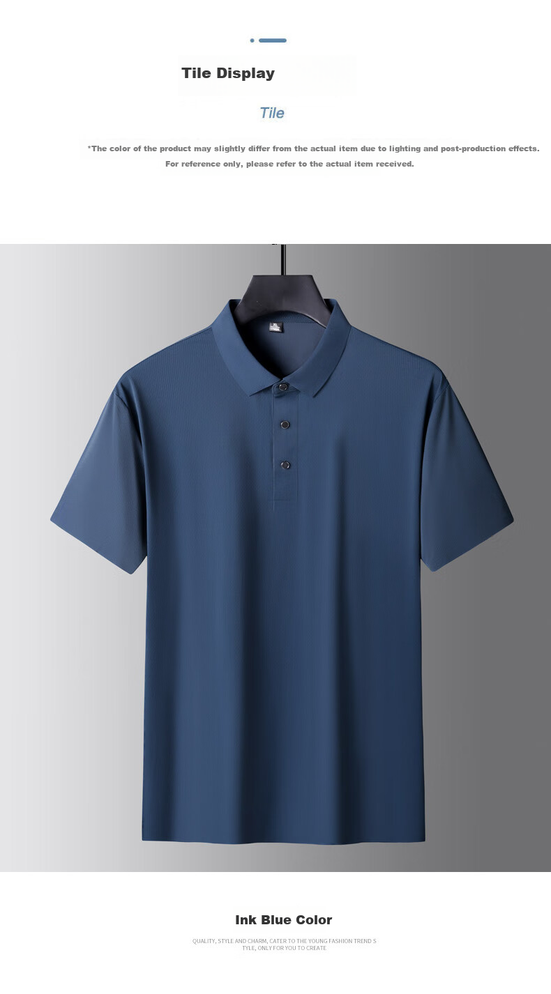 Ayoupang Large Size Men's High-End Business Polo Shirt, Premium Elastic Ice Silk Short-Sleeve Shirt for Men, Plus Size, Summer Wear 10