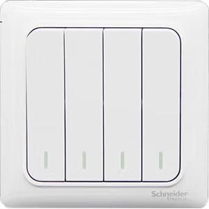 Выключатель света Schneider Electric Ruiyi, 4-клавишный, однополюсный, 86-тип, белый