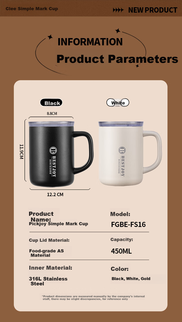 FUGURNG BESTJOY Insulated Mug with Handle, Enamel Inner Liner, Dual-Use Mug, Office Coffee Tea Cup, Water Tumbler, 450ml, White 8