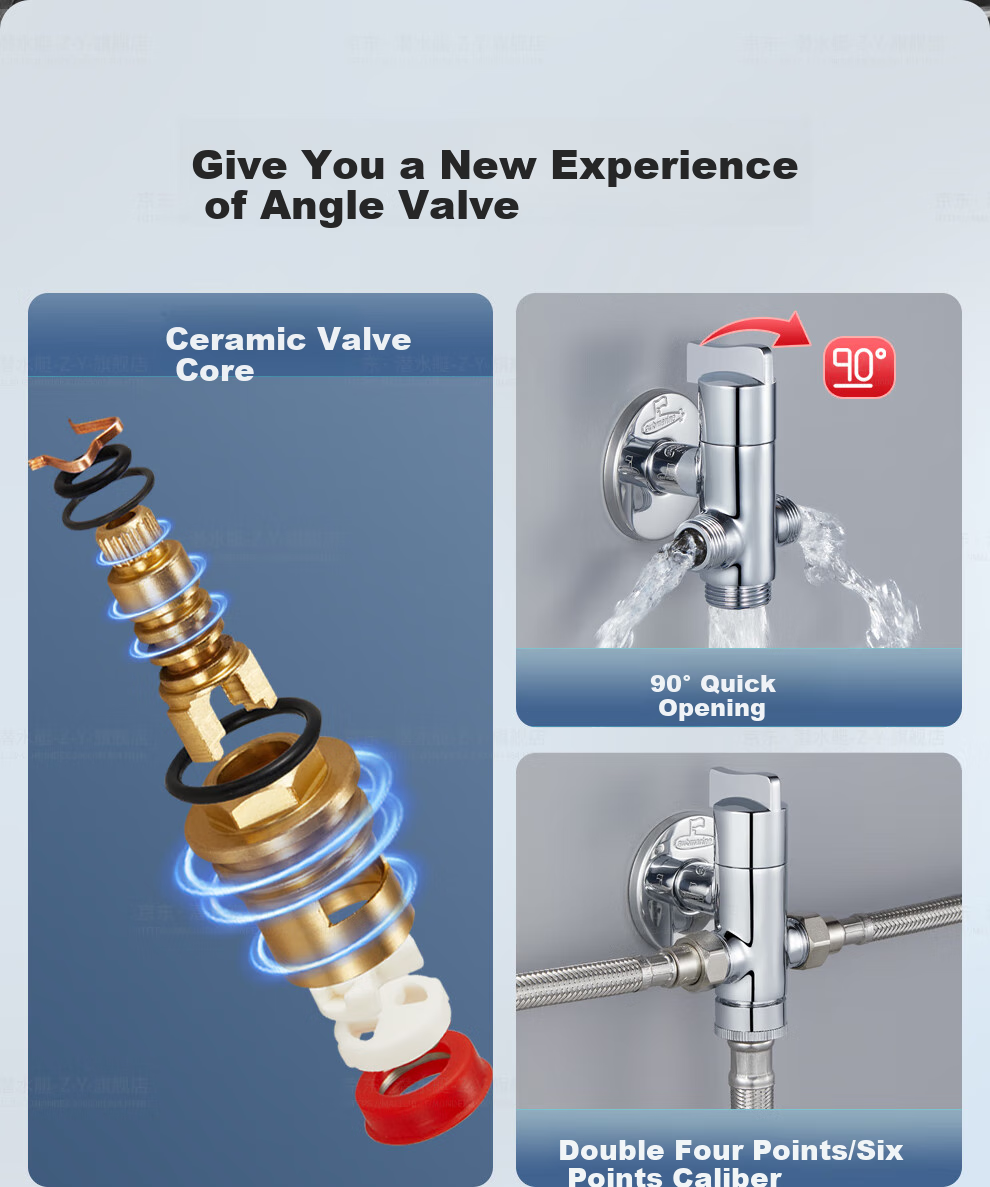 Submarine F2404, One-In Three-Out Angle Valve, Four-Way Thickened Brass Chrome-Plated Ceramic Valve Core, Double 4 Points Single 6 Points Outlet 4