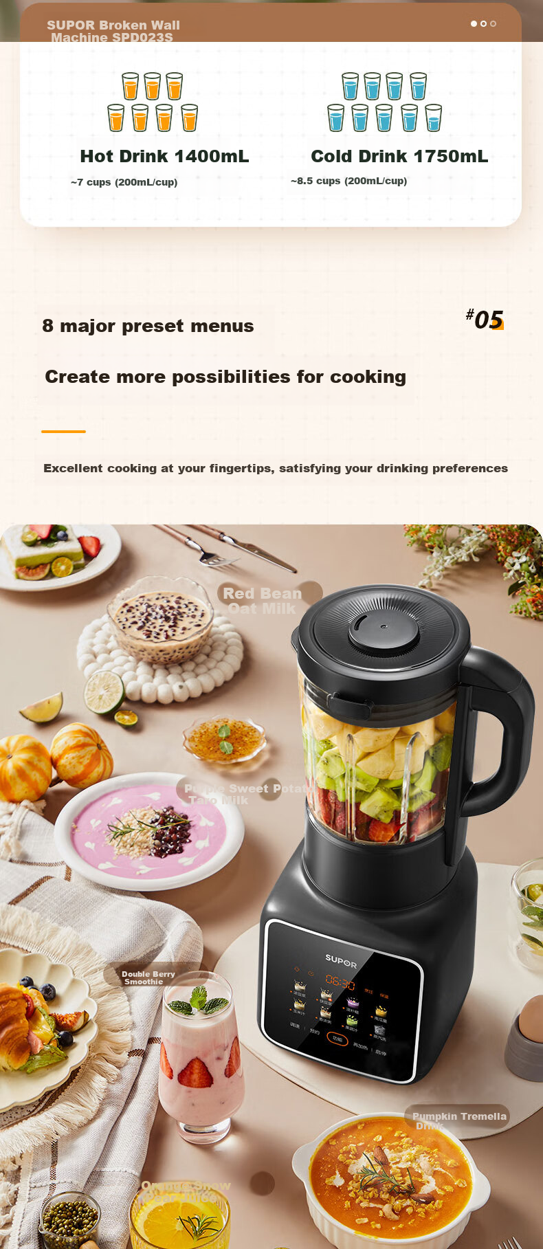 SUPOR ZMD Anxin Series, 1.75L Noise-Reducing Programmable Home Soy Milk Maker, Fully Automatic Filterless Direct Drinking Multi-Functional Food Processor, Juicer, Blender SPD023S 10