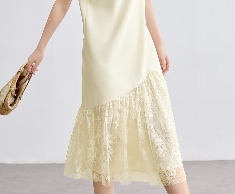Sentubila V-Neck Patchwork Curved Hem Sequin Embroidered Short Sleeve Dress for Women Summer Elegant Mid-Length Dress 9