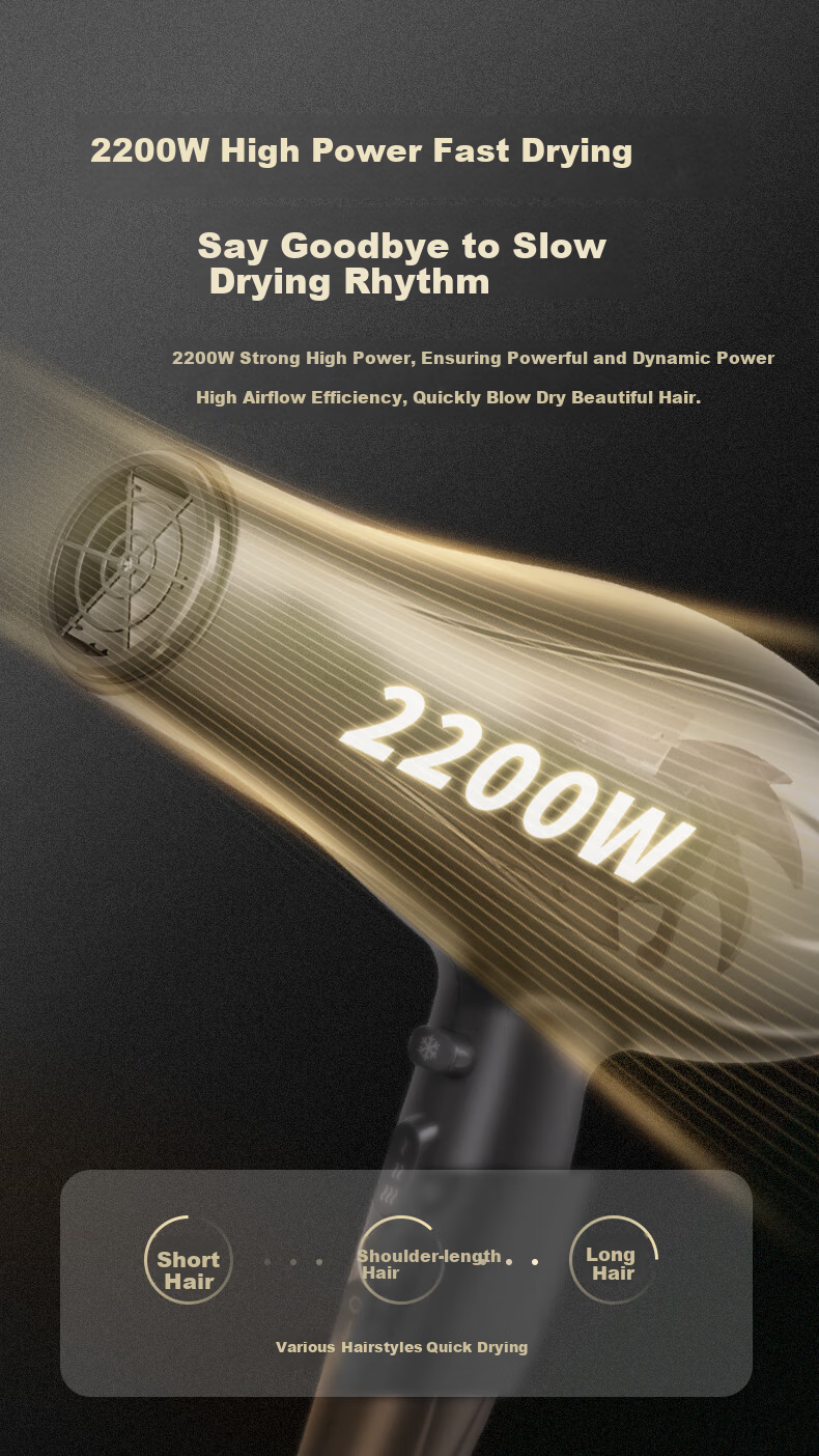 Midea Professional Salon Hair Dryer, High-Power Quick-Drying Hair-Friendly Electric Blower, Constant Temperature Hair Protection Home Hair Dryer FJ108 2300W Hair Salon Styling Special Large Airflow 4