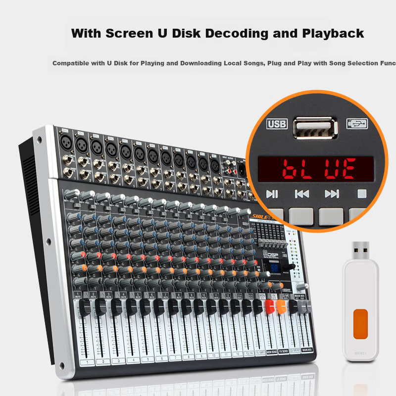 SHILE Tianqin No.9 Professional 16-Channel Mixer, Multi-Control with 99 DSP Effects, USB Reverb, Stage Performance Mixing Console