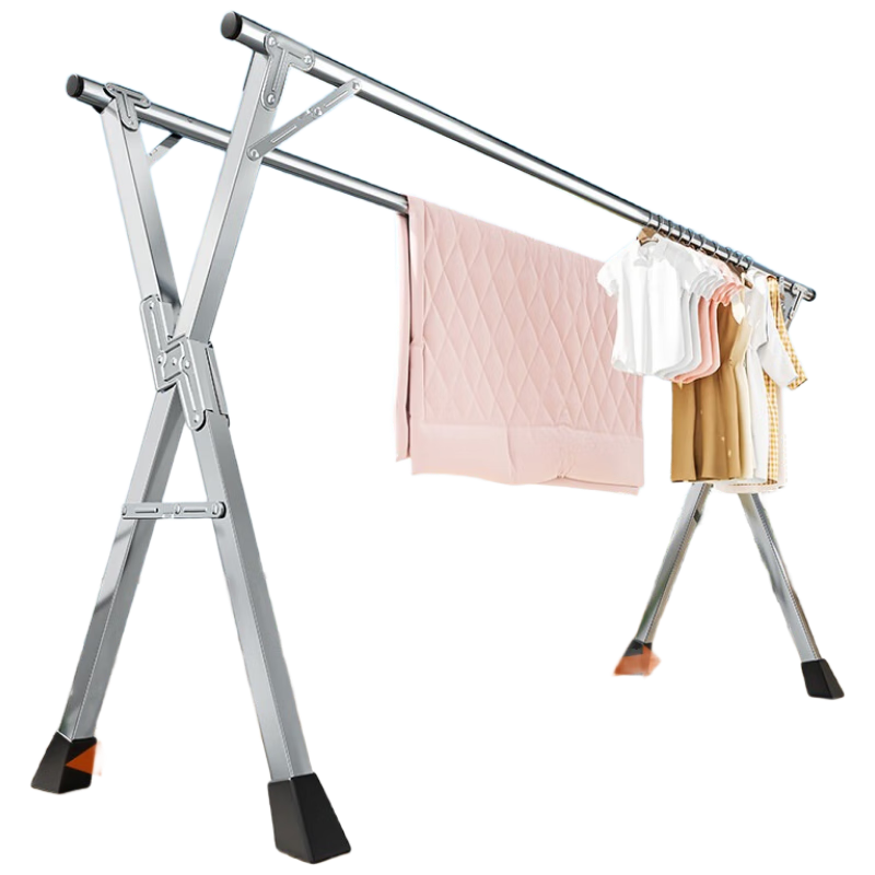 Huakai Star Floor Folding Clothes Drying Rack Stainless Steel Telescopic Balcony Laundry Rack Quilt Hanger YJ67 Double Rod 1.6m