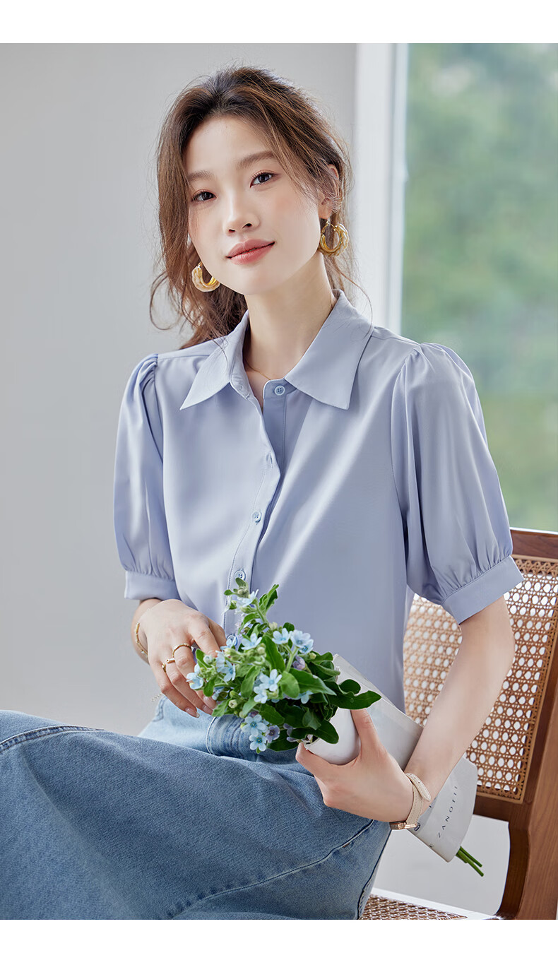 Jeanswest Women's Summer Shirt Short Sleeve Elegant Commuter Design Formal Versatile White 2XL 13