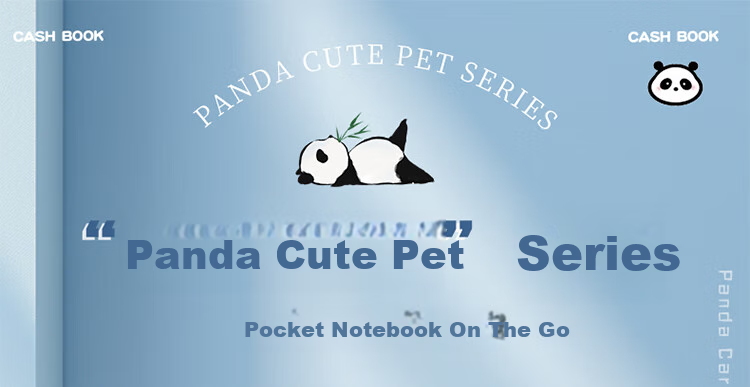 Ujia Panda Mini Notebook A6 Portable Diary Creative Thickened Cute Cartoon Stationery Pocket Book Customizable for Businesses, Horizontal Lines Gray-Blue 1