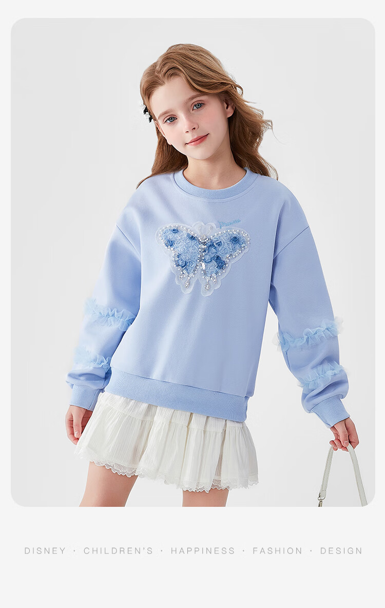 Disney Girls' Sweatshirt Spring Stylish Bowknot Pullover Kids Casual Top Spring Autumn PL160034 Blue Size 130 11
