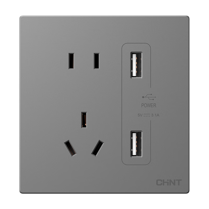 CHNT Switch Socket No-Paint Cream Style Large Panel Concealed Socket X1M Dual USB Five-Hole Socket