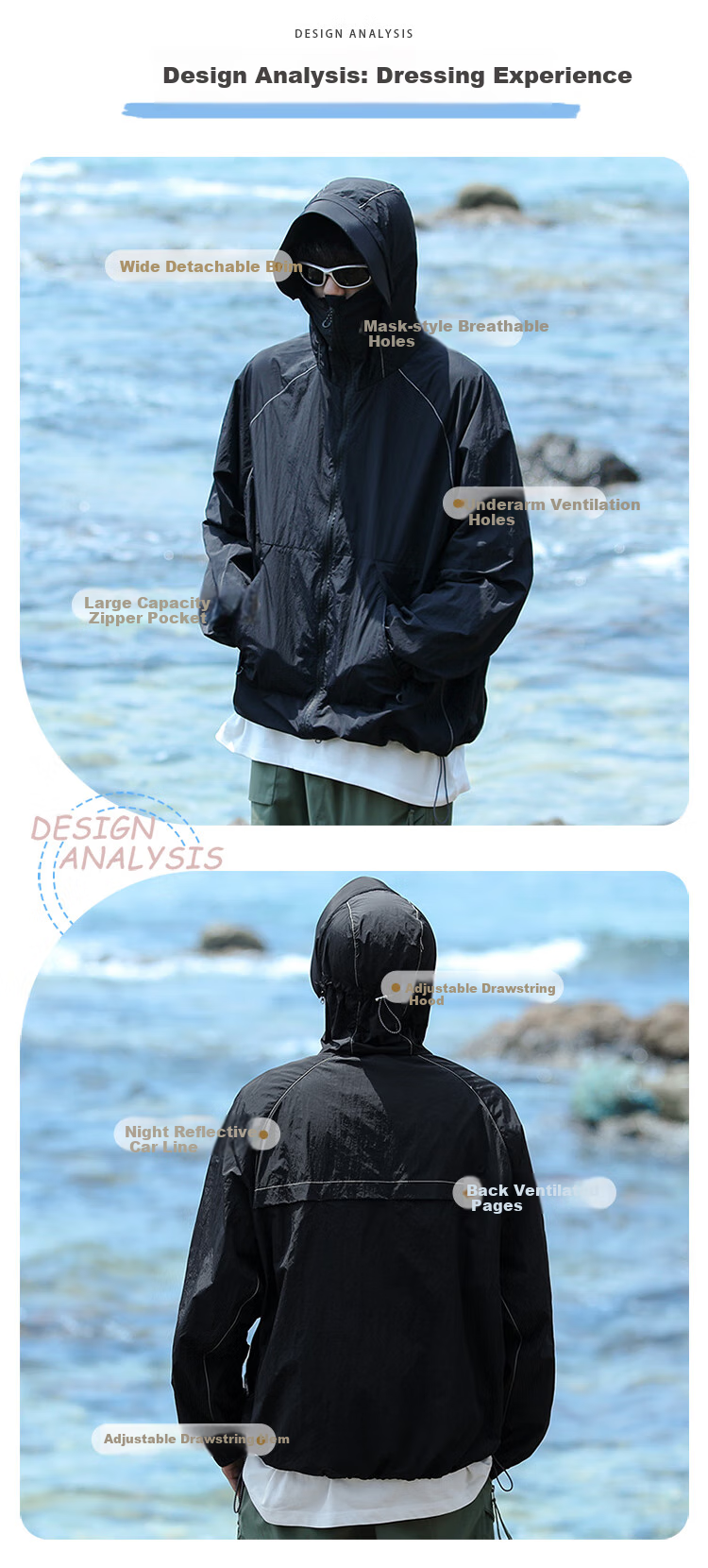Homlean Outdoor Hiking Sun Protection Clothing for Men, Summer Lightweight Cool Breathable Workwear Jacket HL16 Off-White S 5