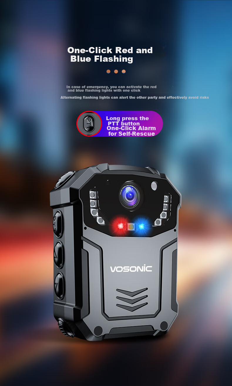 VOSONIC D6-E Law Enforcement Body Camera, 1440P High-Definition, Infrared Night Vision, Strobe Light, Portable Video And Audio Recording, 64GB 7