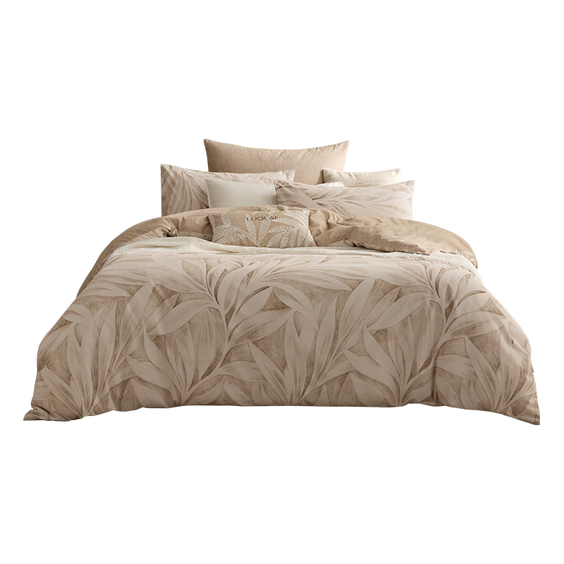 Luolai Home Textiles Cotton Thickened Brushed Three-Piece Set Winter Pure Cotton Duvet Cover Bed Sheet Coffee Color 150*215cm