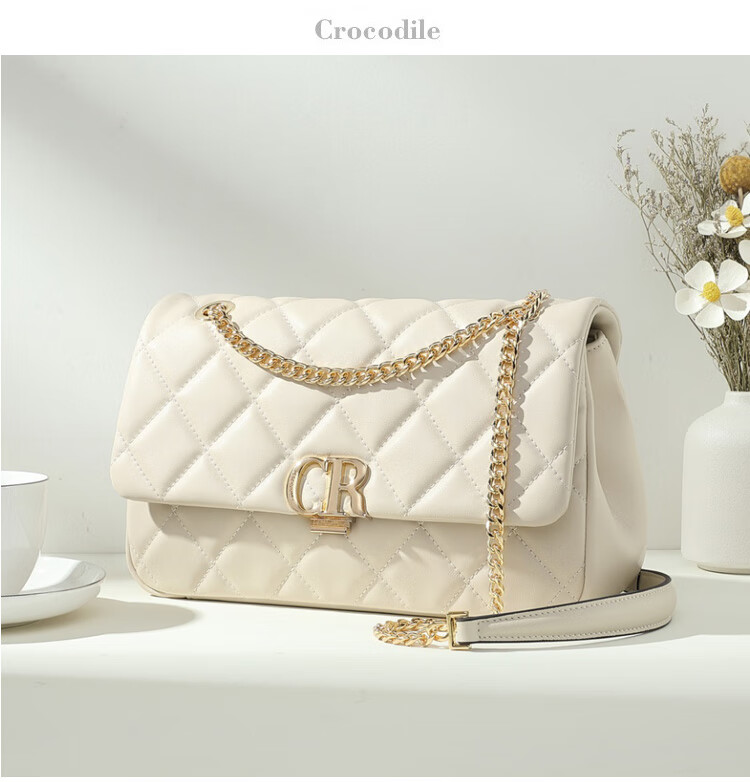 CROCODILE Goddess Festival Light Luxury Cowhide Women's Handbag, Classic Diamond Pattern Shoulder Bag, High-End Crossbody Ladies Chain Bag, Gift 4