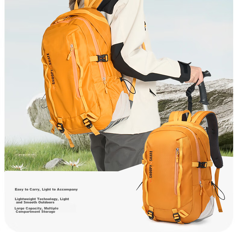 SNOOPY Outdoor Hiking Backpack for Women And Men, Lightweight Travel Backpack with Large Capacity, Orange 3
