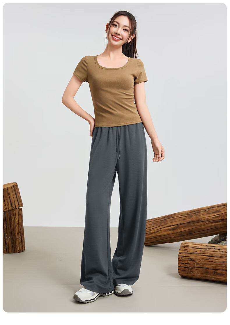 I'd Casual Loose Straight Wide-Leg Pants for Women, 2026 Early Autumn Wear, Flowy Floor-Length American-Style Sweatpants, Night Black, Size L 16