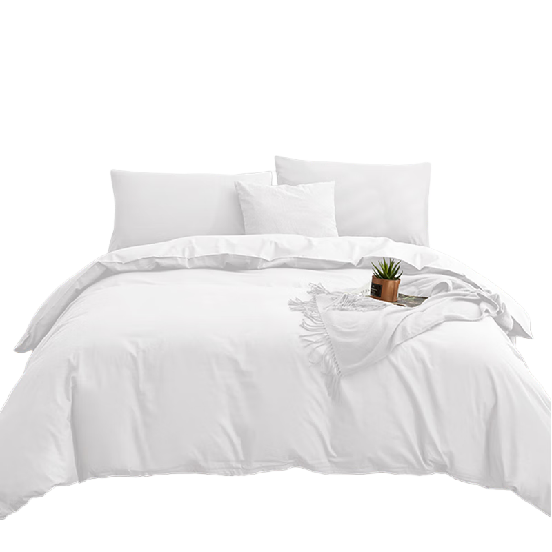 Aiwei 100% Cotton Five-Star Hotel Pure White Bedding Set Pillowcase Bed Sheet 1.5m/1.8m Four-Piece Set