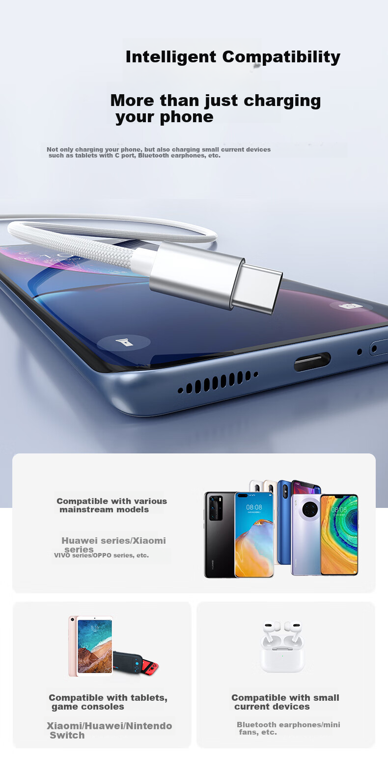 KY Kangyou Data Cable Type-C Charging Cable 2-Pack Super Fast Charging 60W Compatible with 66W Suitable for Huawei Xiaomi Apple 15/16 Silver White 1 Meter 9