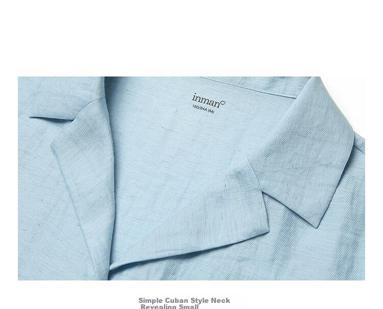 INMAN Summer 2026 Women's Blue Short Sleeve Linen Wrinkle Texture Shirt Light Blue XL 5
