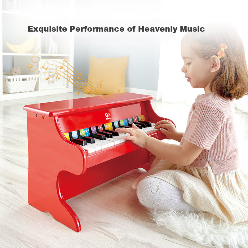 Hape (Germany), Piano Toy, Musical Instrument for Boys And Girls, Educational Wooden 25-Key Piano, Red Holiday Gift, E8466