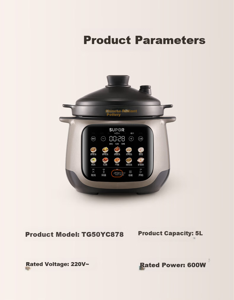 SUPOR Electric Stew Pot, Soup Cooker, Stewing Pot, Porridge Cooker, Baby Food Maker, Electric Cooking Pot, 5L Micro-Pressure Ceramic TG50YC878, Random Delivery 21