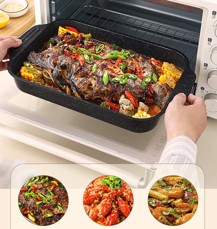 Vnash Deep Square Fish Grilling Plate, Steaming And Baking Fish Pan, Snack Plate, Barbecue Grill, 40cm, Carbon Steel 8