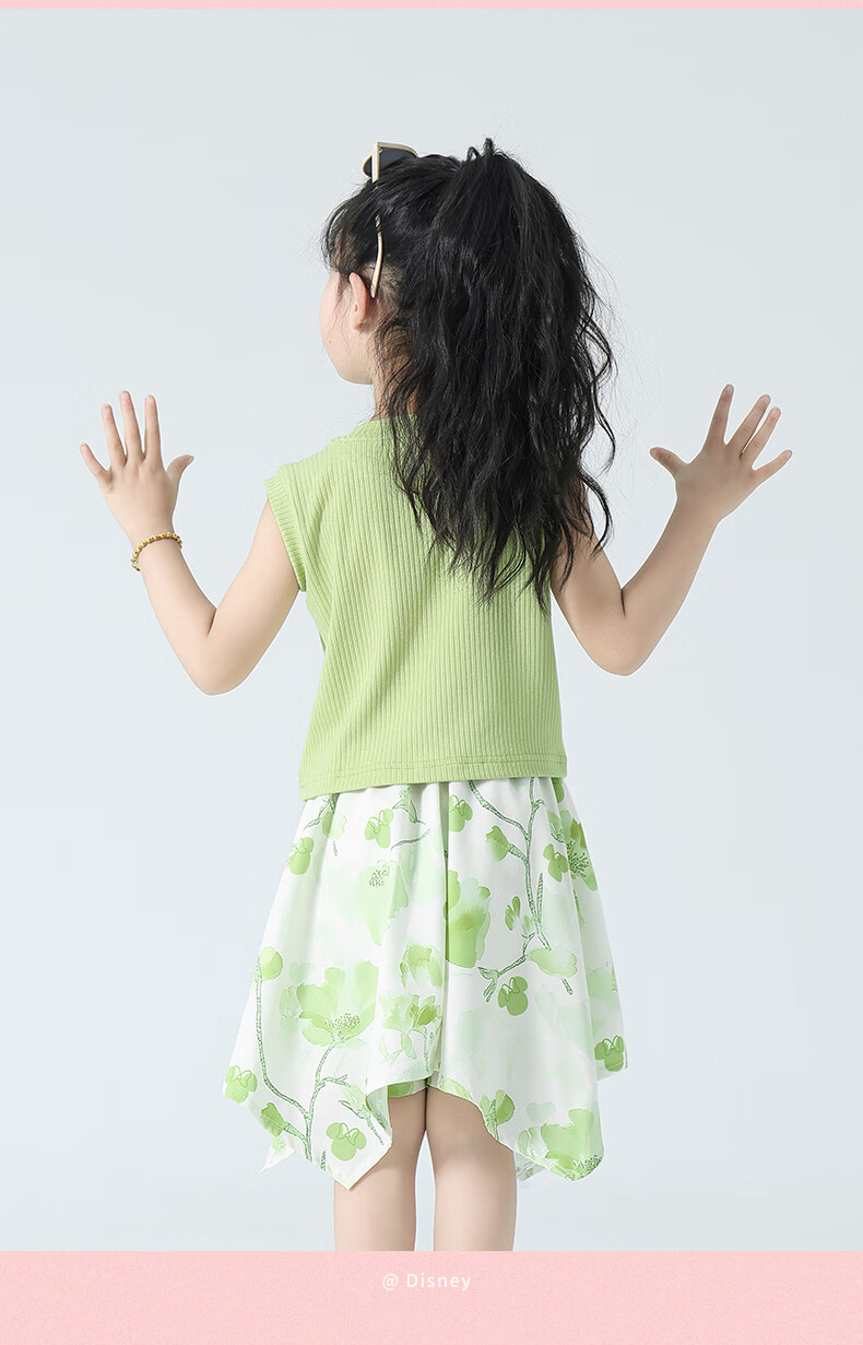 Disney Children's Summer Outfit, Girls' Summer Clothing Set, 2026 New Stylish Sports Three-Piece Set, Girls' Clothing 11