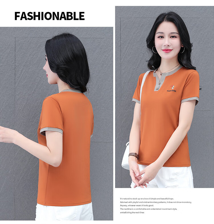Woodpecker Pure Cotton Crew Neck Shoulder-Fit Short Sleeve T-Shirt for Women Summer New Slim Fit Black M 10