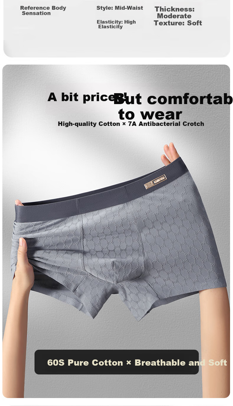 MiiOW Men's Underwear [2025 New Style], 7A Antibacterial Pure Cotton Seamless Breathable Youth Large Size Boxer Briefs 3