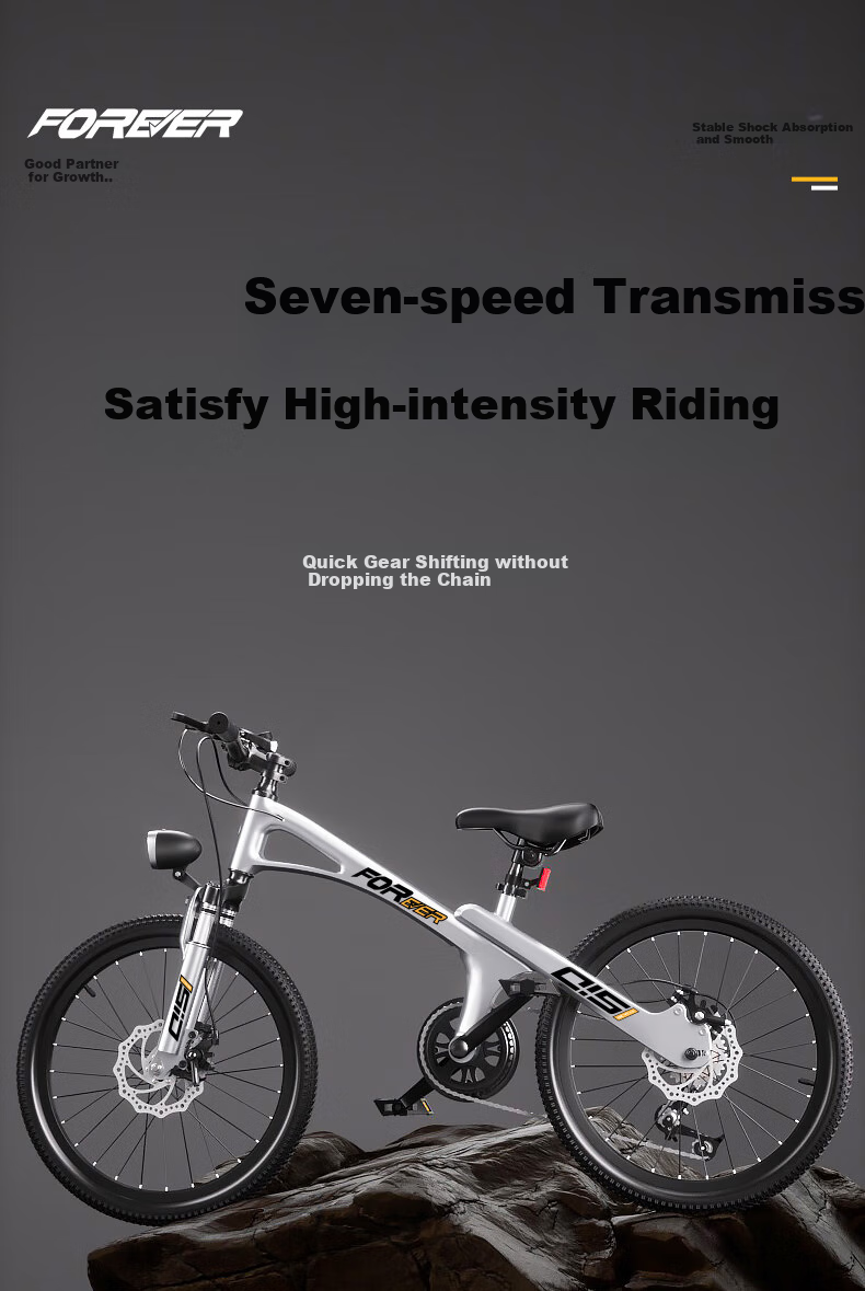 FOREVER Children's Bicycle for Older Kids 6-12 Years Old, Magnesium Alloy Gears Mountain Bike for Boys And Girls, Student Bicycle, 20-Inch Silver Color 6