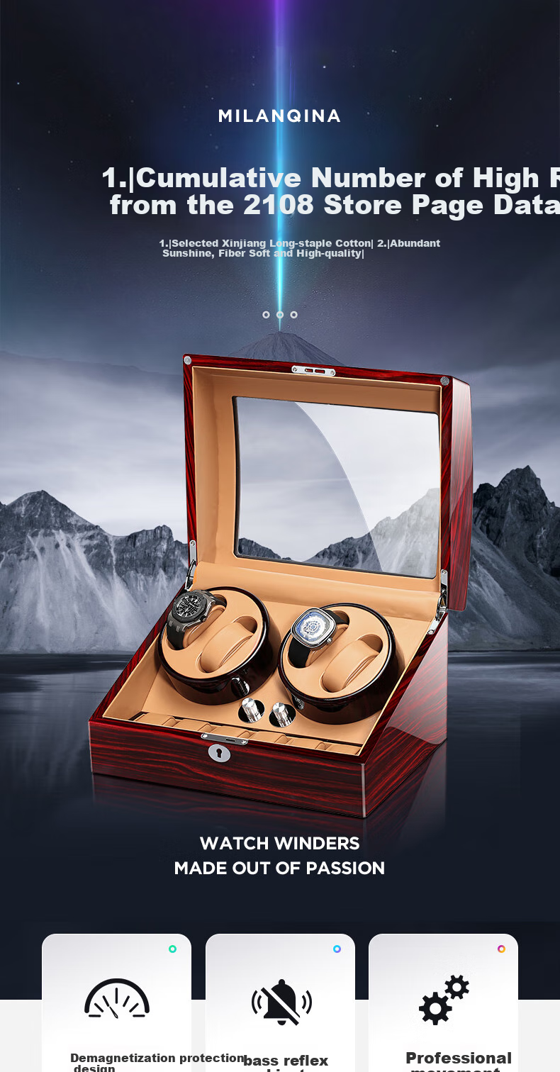 M&Q Watch Winder, Mechanical Watch Rotator, Watch Storage Box, Rotating Display Stand, Gift for Boyfriend, Girlfriend, Anniversary, Father's Day 1