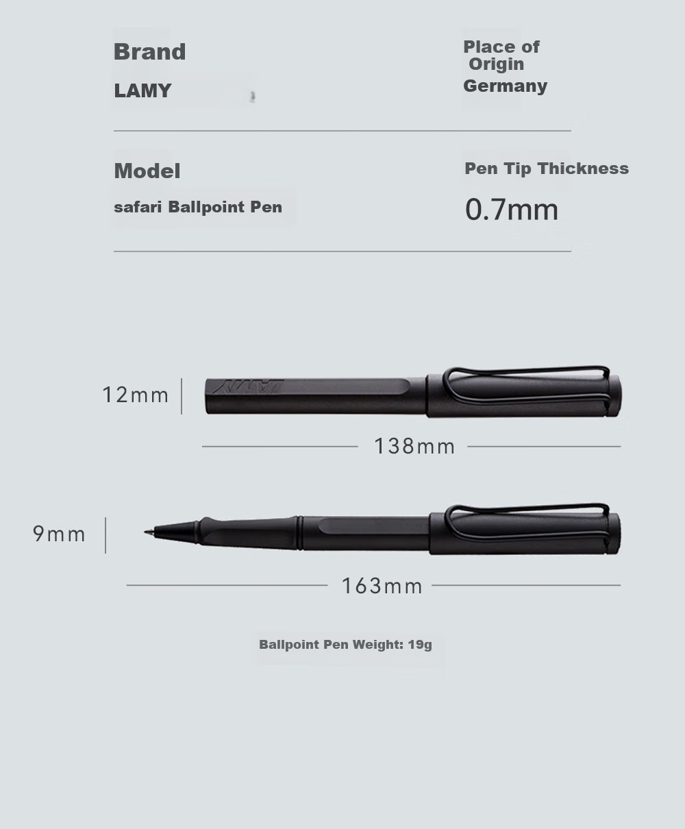 LAMY Ballpoint Pen Safari Series Ink Set for Handwriting Practice And Signature, Student Stationery Office Gift Corporate Bulk Purchase Matte Black 0.7mm Holiday Gift 17