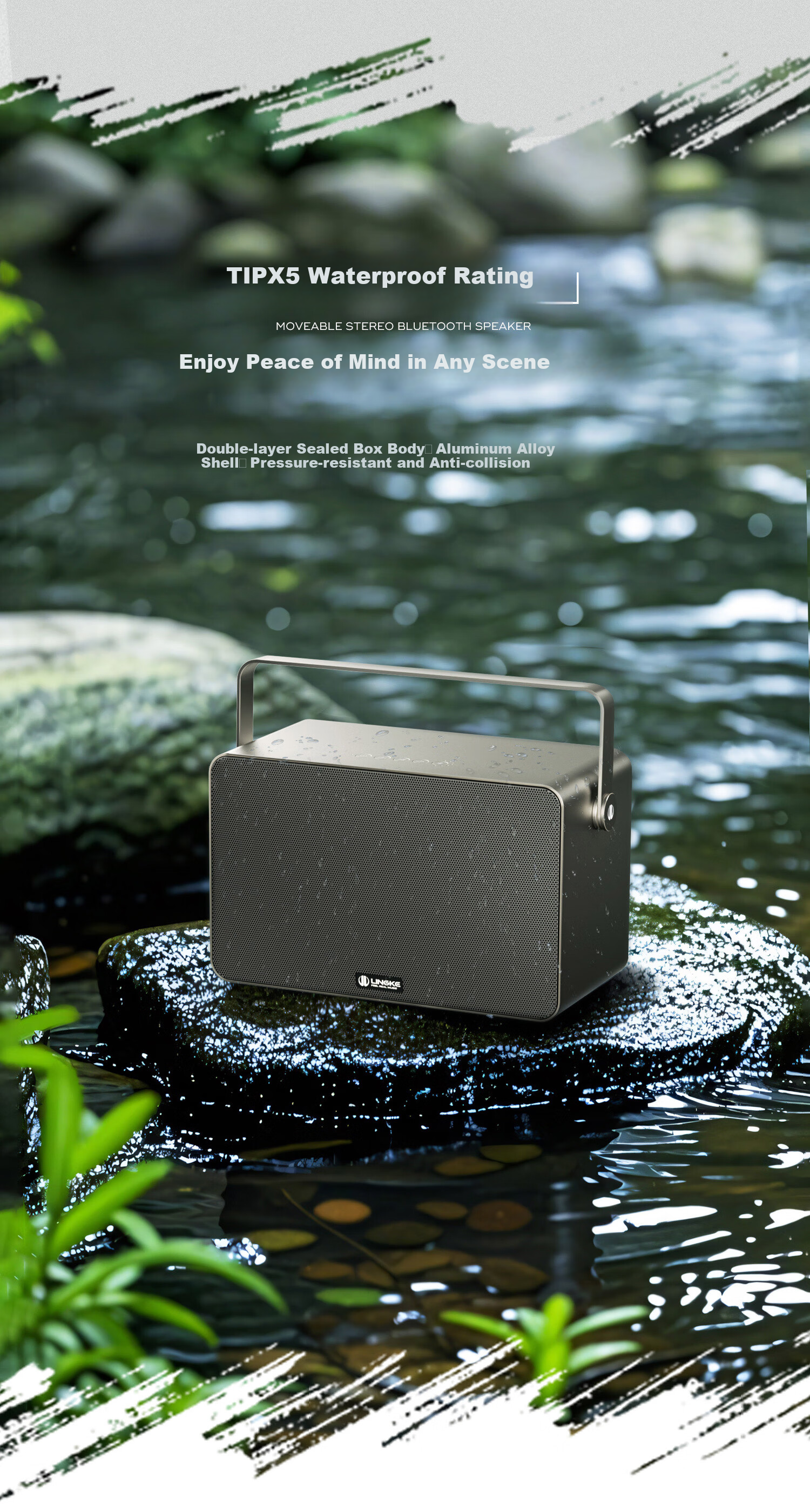 Lingke M5 Stereo Outdoor Speaker Portable Wireless Bluetooth Speaker with High And Low Volume, 50-Hour Ultra-Long Battery Life, Waterproof, Practical Birthday Gift, Army Gree 16