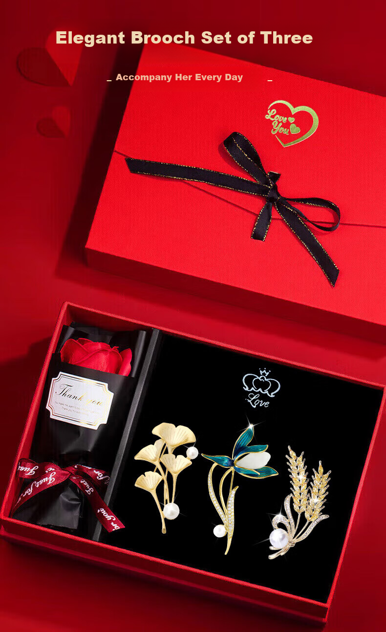 Mini&Yaya High-End Brooch Gift Box, Women's Set, Premium Light Luxury Niche Design, Valentine's Day Birthday Gift for Girlfriend 1