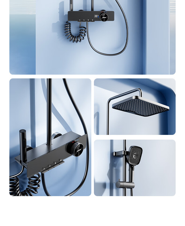 SSWW Bathroom Shower Head, Smart Piano Shower Head, Complete Set, Integrated Full Copper Pressure-Increasing Shower Device, TS9 30